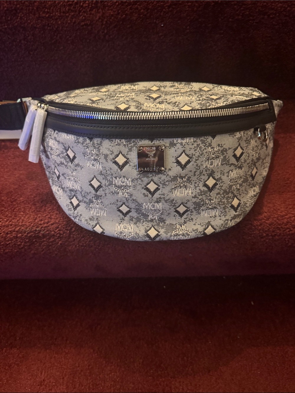 MCM Gray and White Monogram Crossbody Belt Bag Brand New with tags